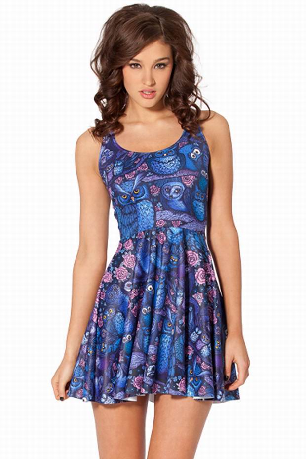 F33054  Cheap Sexy Midnight Owl Skater Dress